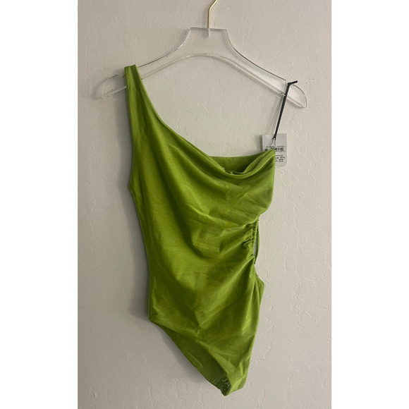 Jade Swim XS Sena One Shoulder Cutout One Piece Swimsuit Green Palm Sheen $220 - Picture 4 of 10